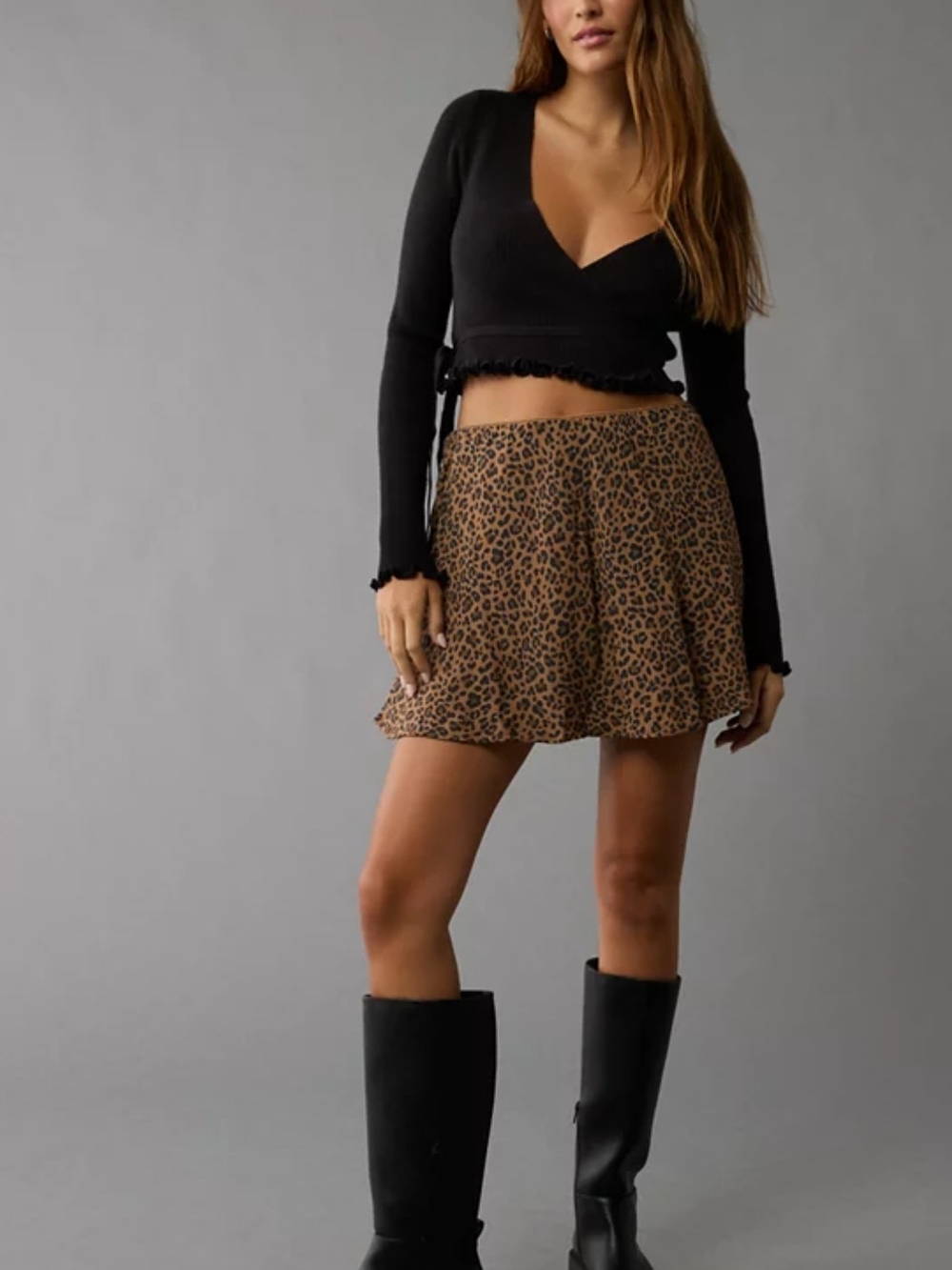 AE Leopard Print Mini Slip Skirt